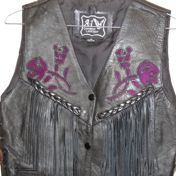 A 1 Genuine Leather Fringed Vest M - Picture 2 of 6